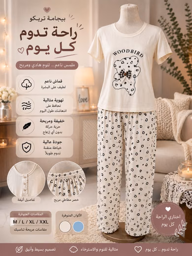 بيجامة نسائية ناعمة تيشيرت وبنطال